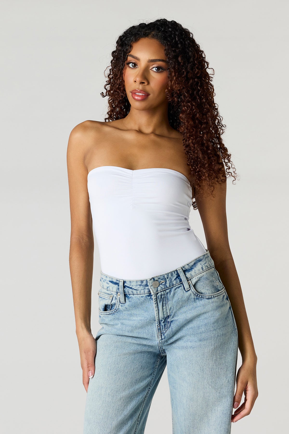 Contour Cinched Tube Bodysuit - White