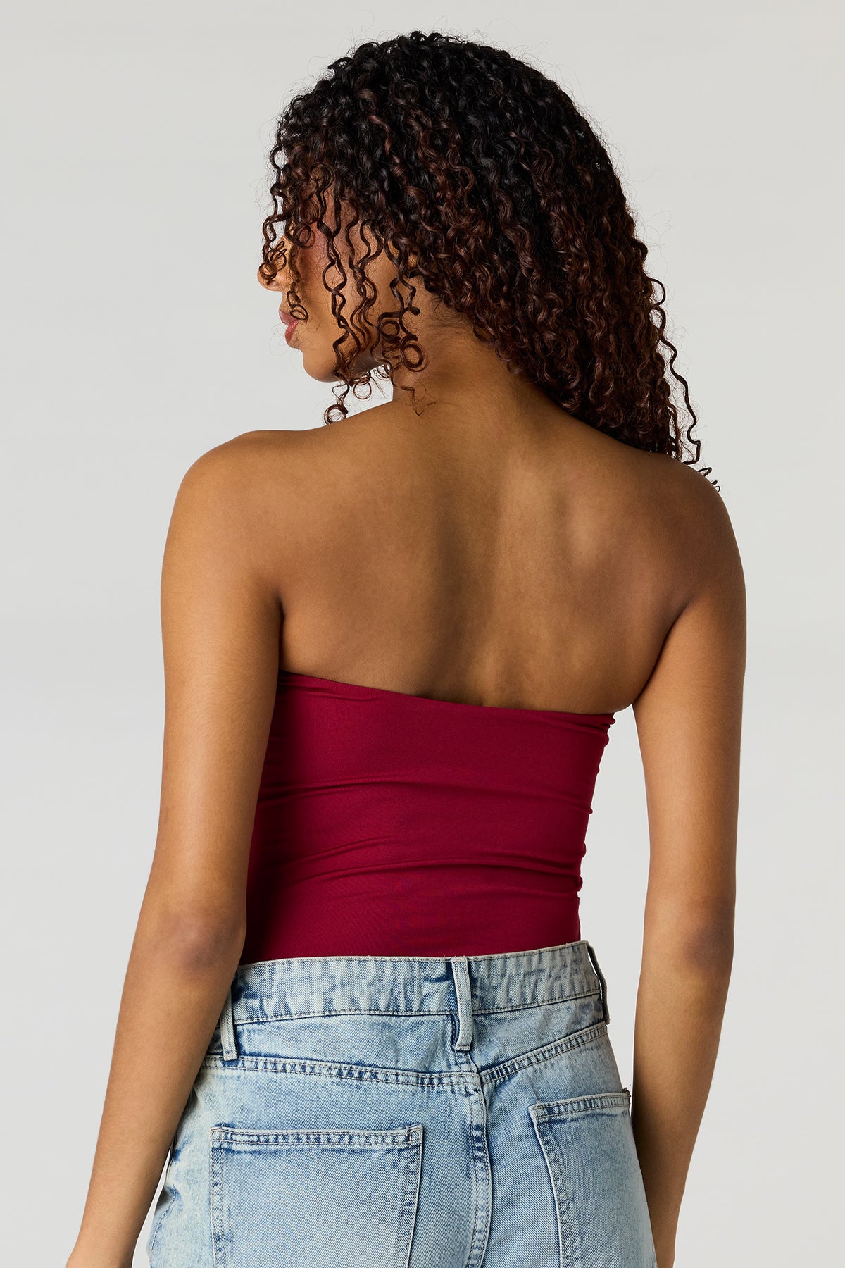 Alt View 2. Contour Cinched Tube Bodysuit - Burgundy