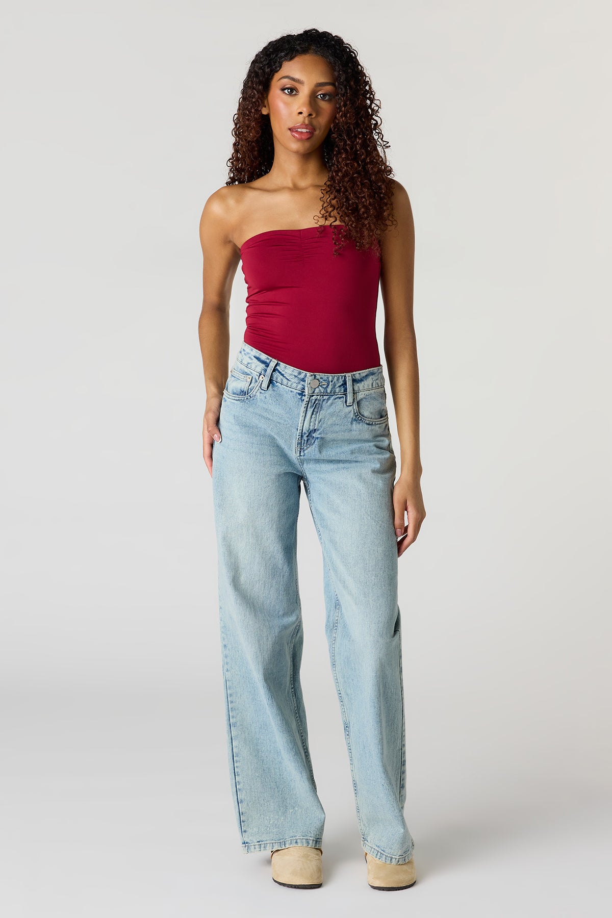 Alt View 3. Contour Cinched Tube Bodysuit - Burgundy