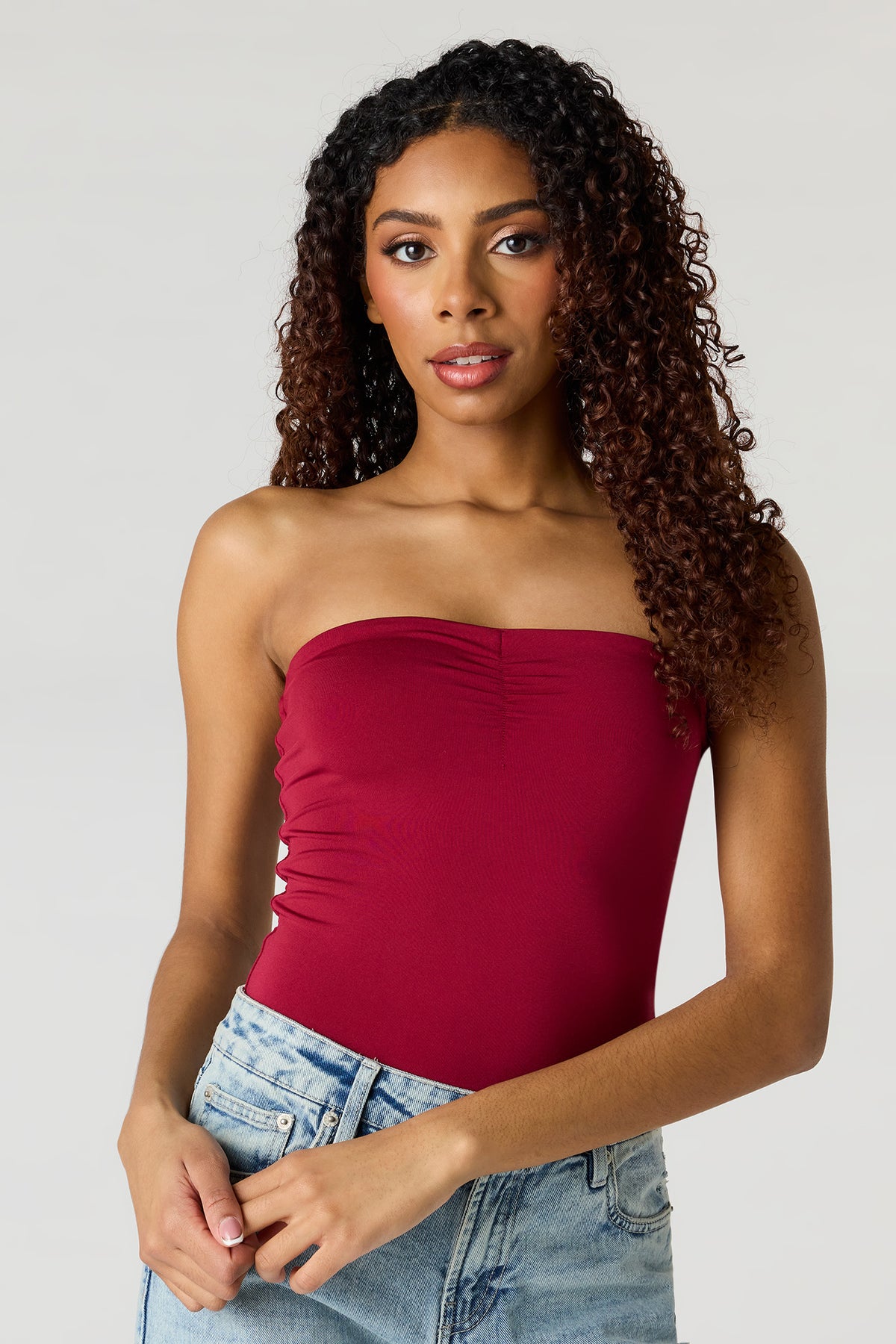 Contour Cinched Tube Bodysuit - Burgundy