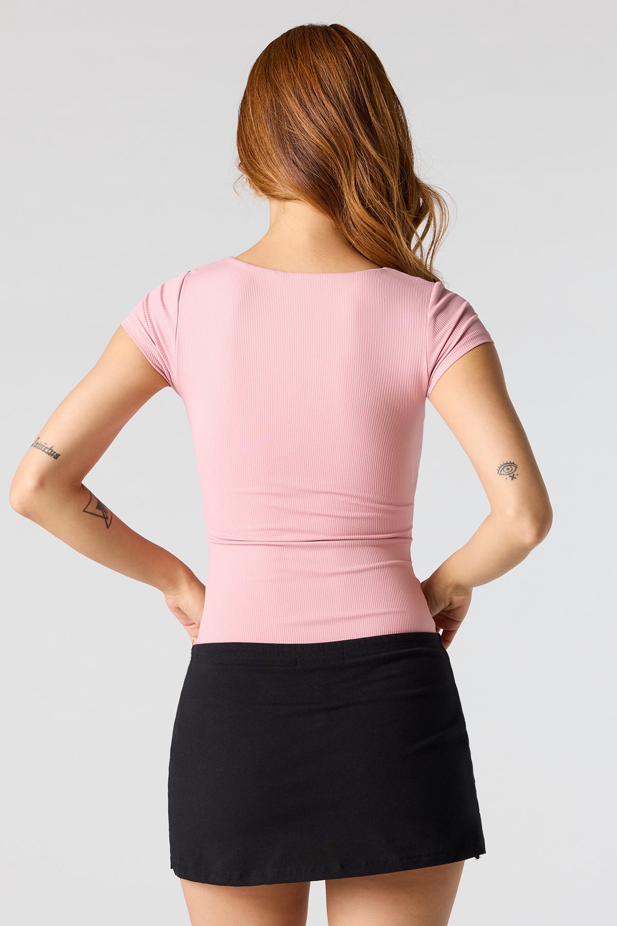 Alt View 2. Contour Ribbed Square Neck T-Shirt Bodysuit - Mauve