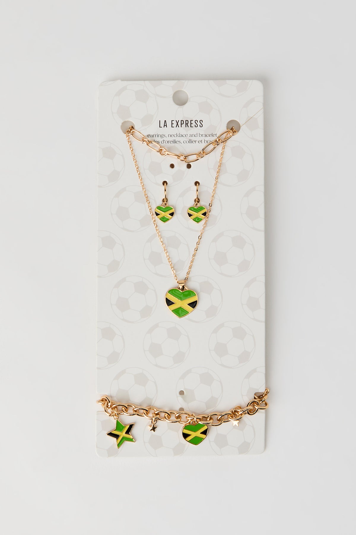 Alt View 2. Jamaica Flag Earrings Necklace & Bracelet Set - Jade