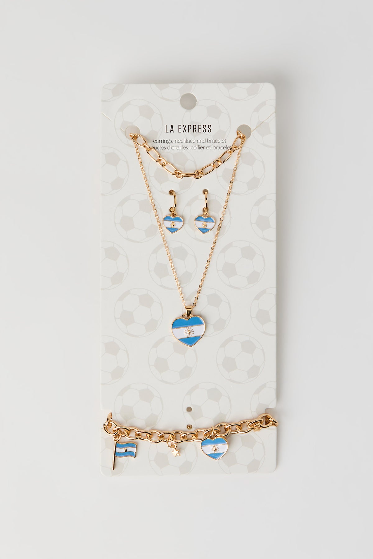 Vue alternative 2. Ensemble avec boucles d'oreilles, collier et bracelet à motif de drapeau de l'Argentine