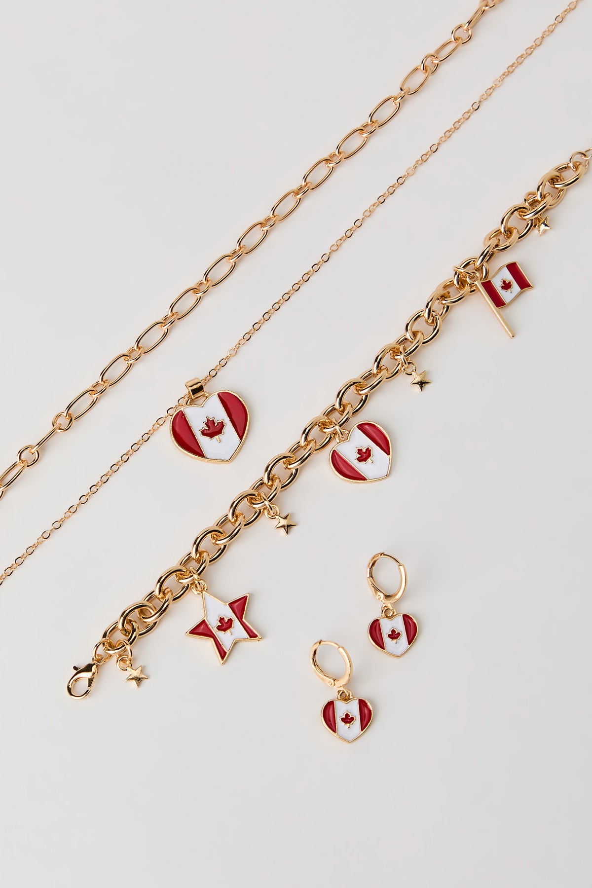 Canada Flag Earrings Necklace & Bracelet Set - Red