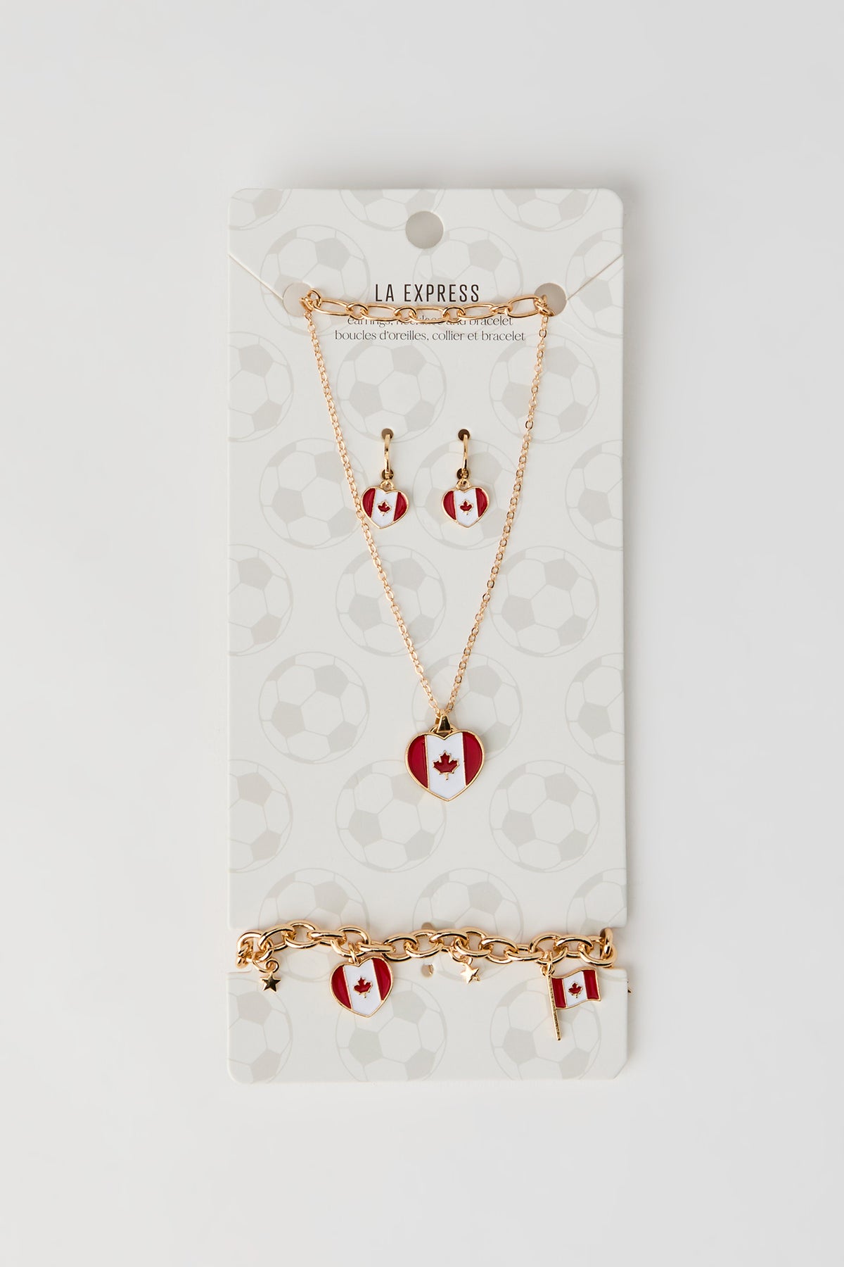 Alt View 2. Canada Flag Earrings Necklace & Bracelet Set - Red