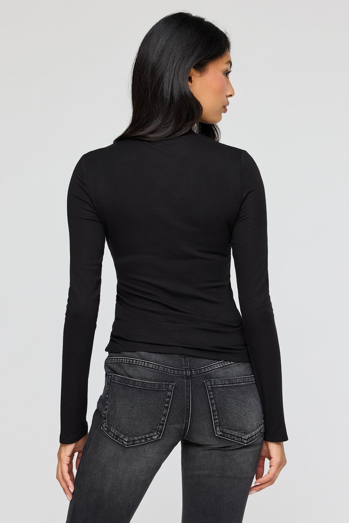 Alt View 2. Ribbed Mock Neck Long Sleeve Top - Black
