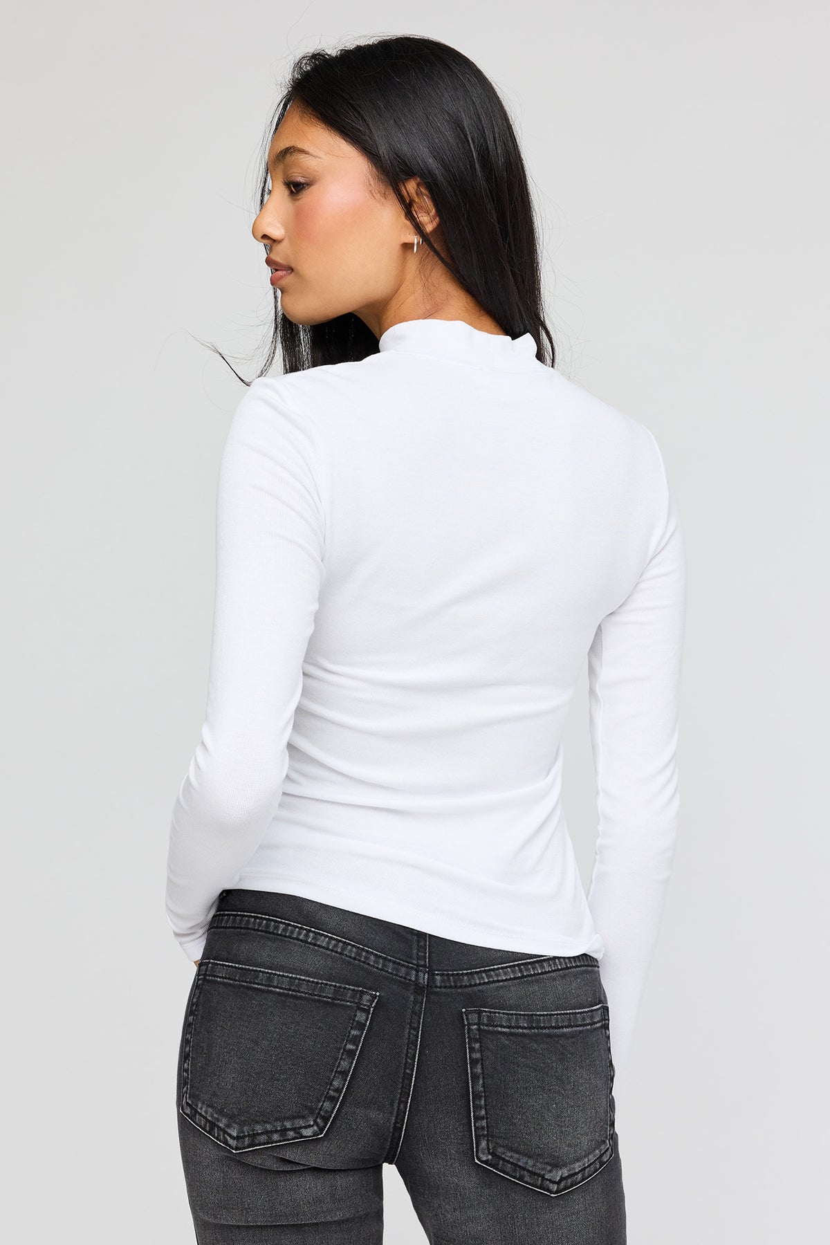 Alt View 2. Ribbed Mock Neck Long Sleeve Top - White