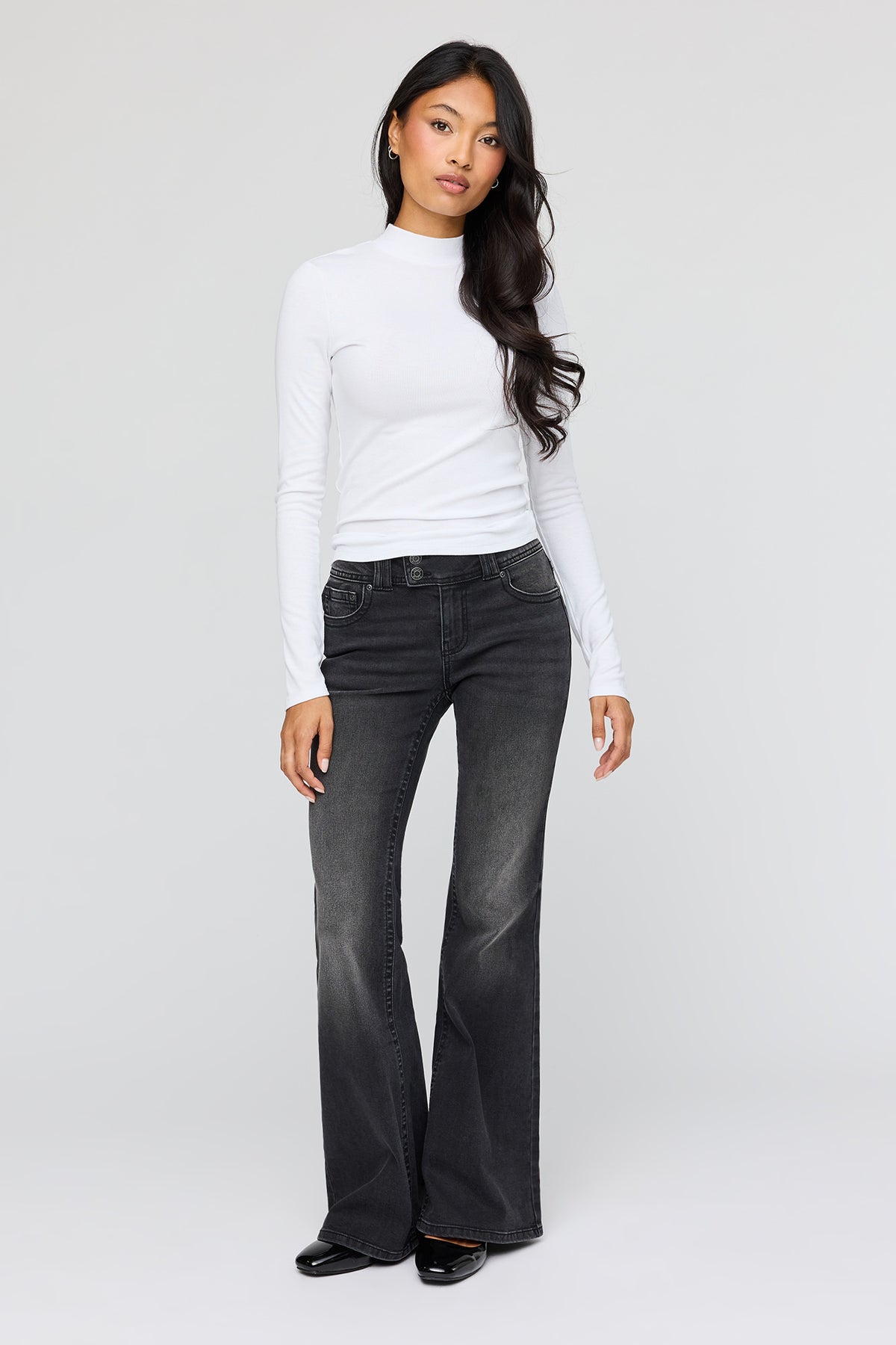 Alt View 3. Ribbed Mock Neck Long Sleeve Top - White