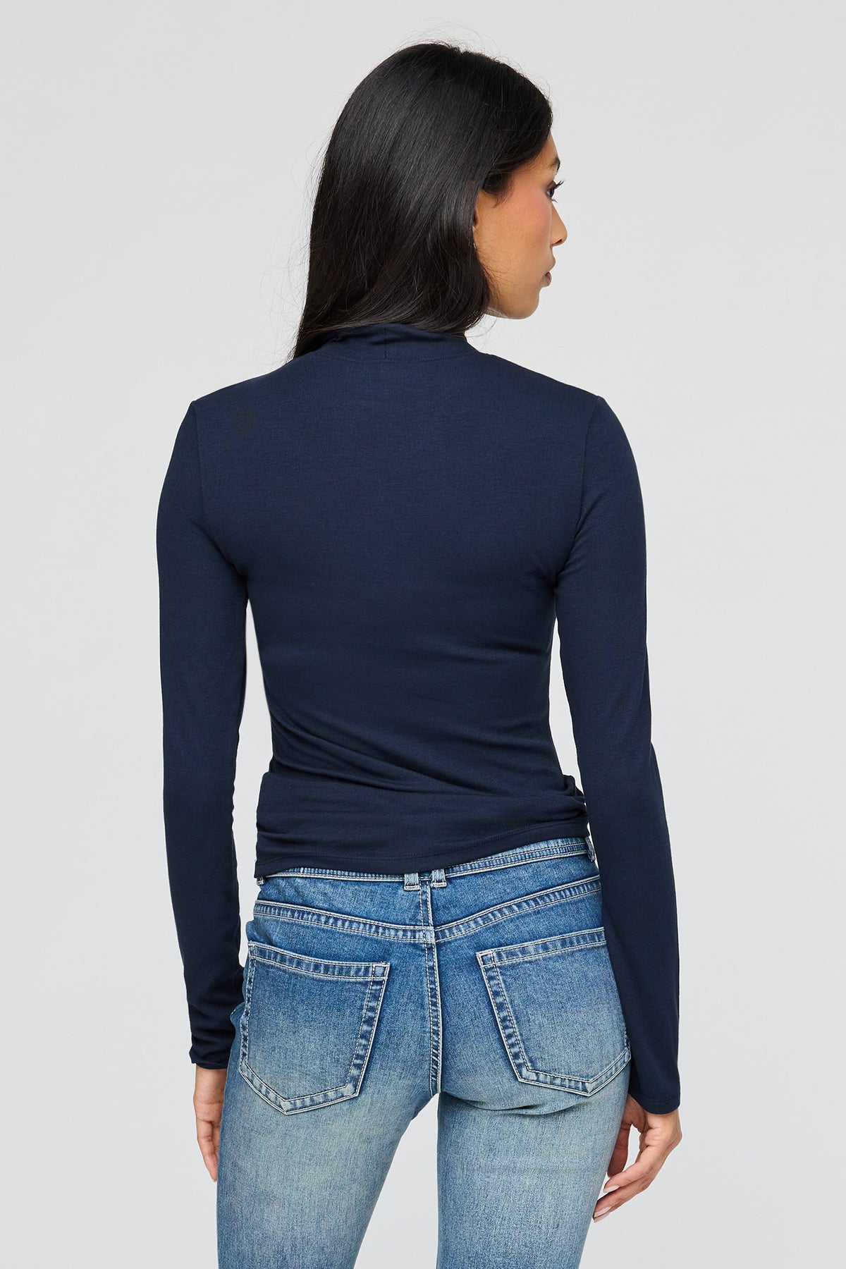 Alt View 2. Ribbed Mock Neck Long Sleeve Top - Navy