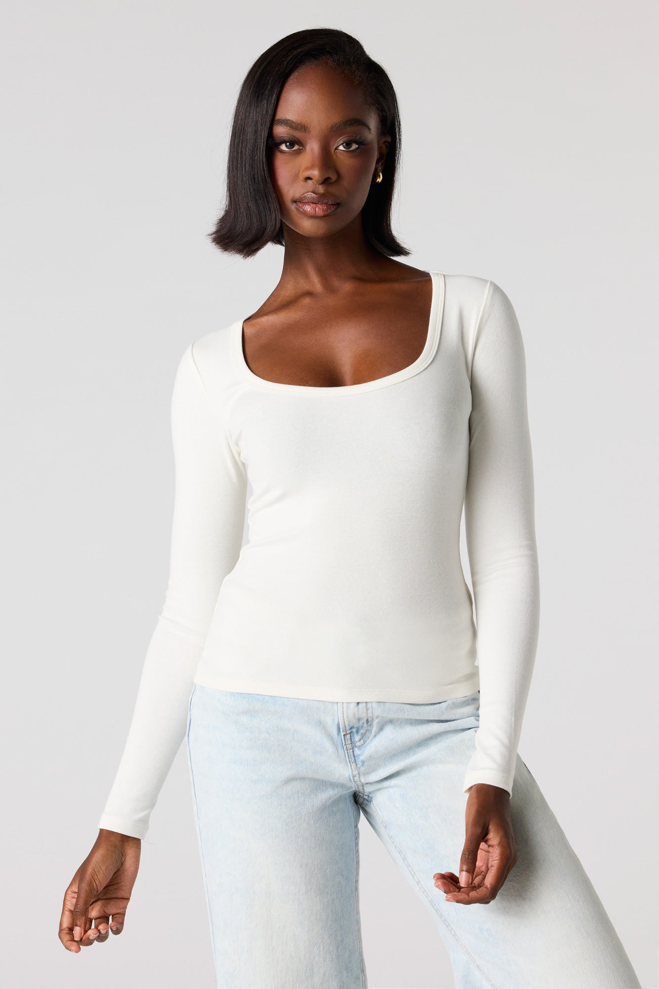 Ribbed Scoop Neck Long Sleeve Top – Urban Planet