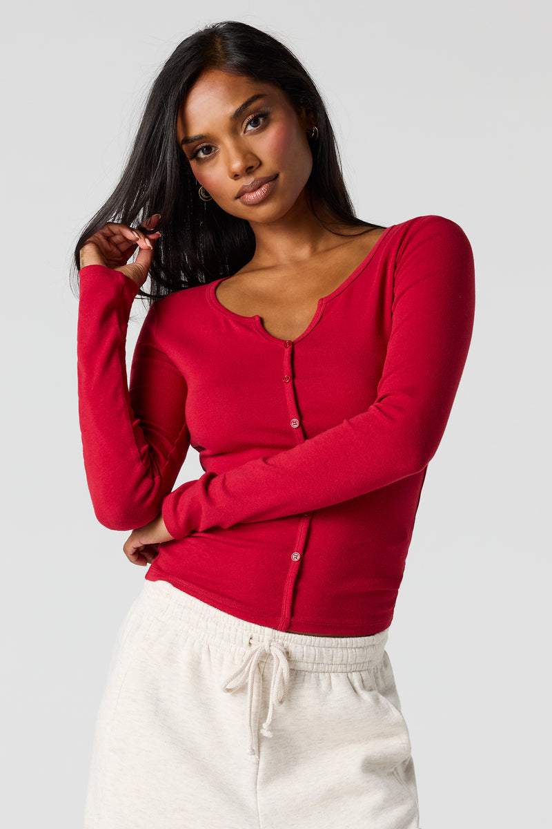 Haut boutonné côtelé à manches longues