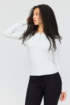 Ribbed Henley Long Sleeve Top