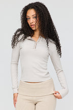 Ribbed Henley Long Sleeve Top