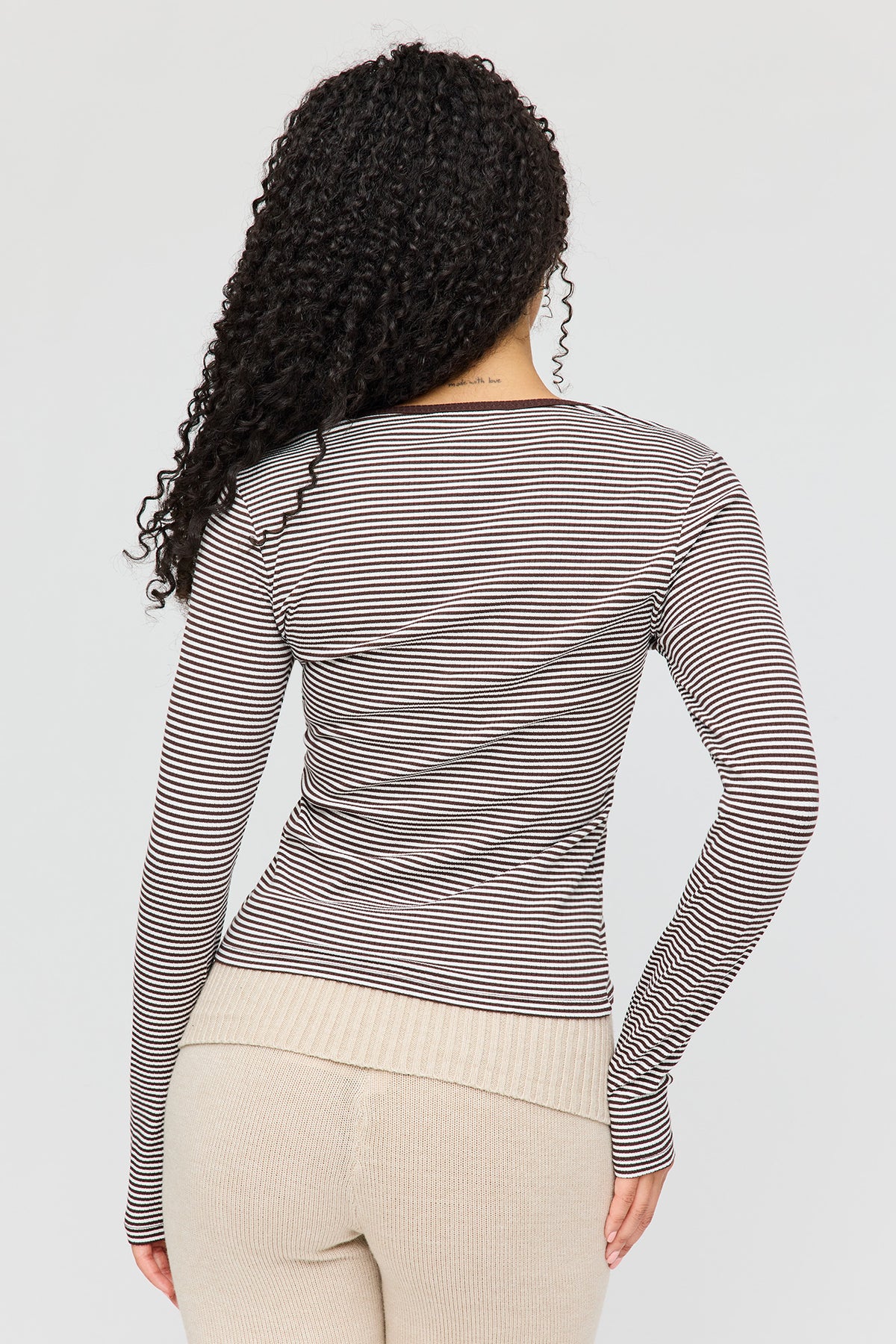 Alt View 2. Ribbed Henley Long Sleeve Top - Medium Brown