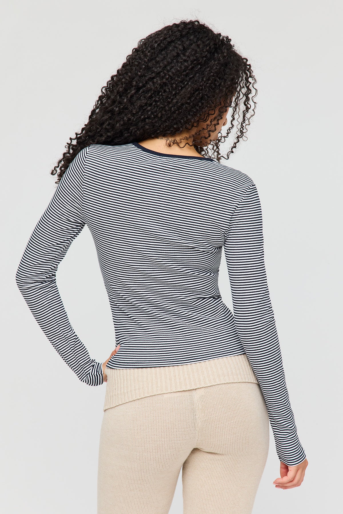 Alt View 2. Ribbed Henley Long Sleeve Top - Blue