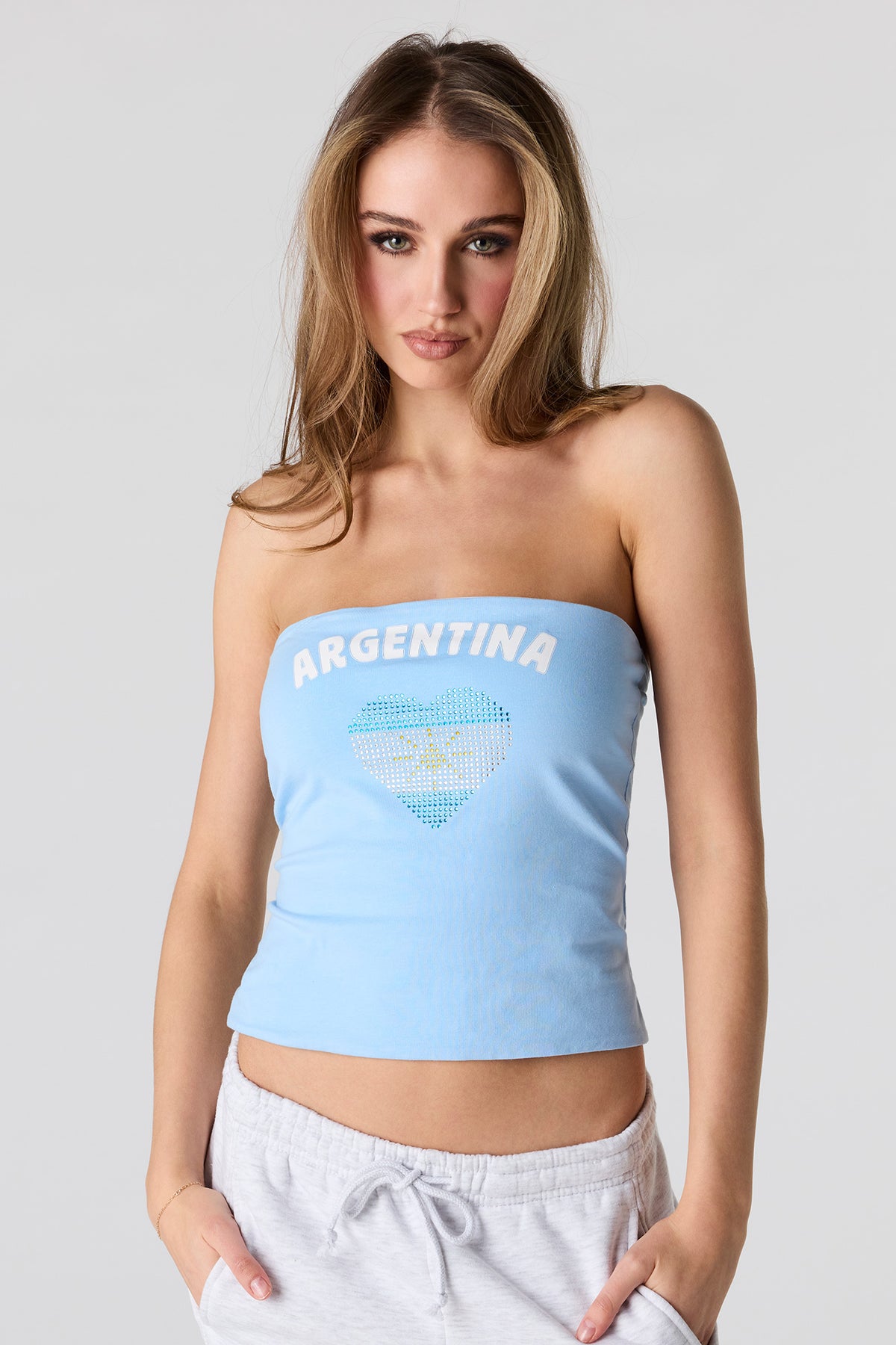 Alt View 2. Argentina Rhinestone Tube Top - Light Blue