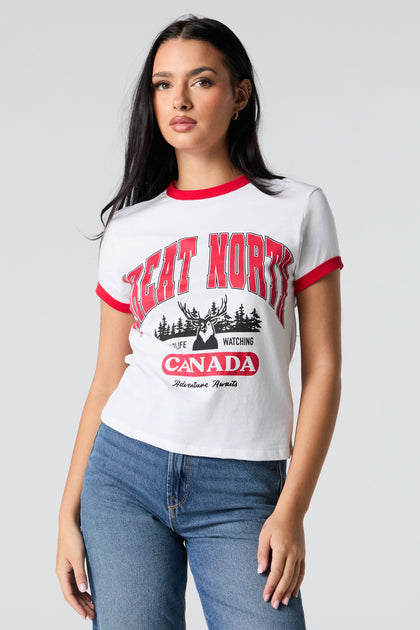 T-shirt à liséré contrastant avec imprimé Great North Canada Day