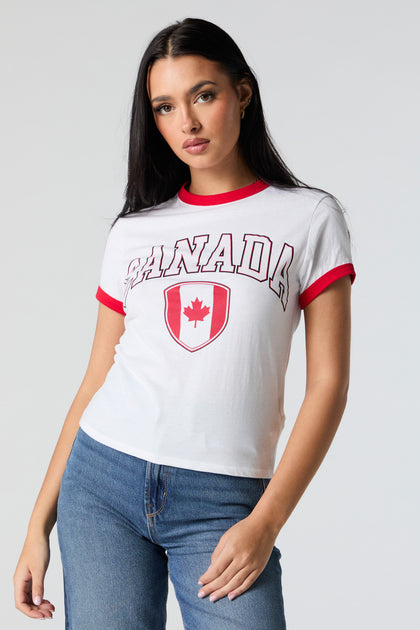 T-shirt à liséré contrastant avec imprimé Canada Day