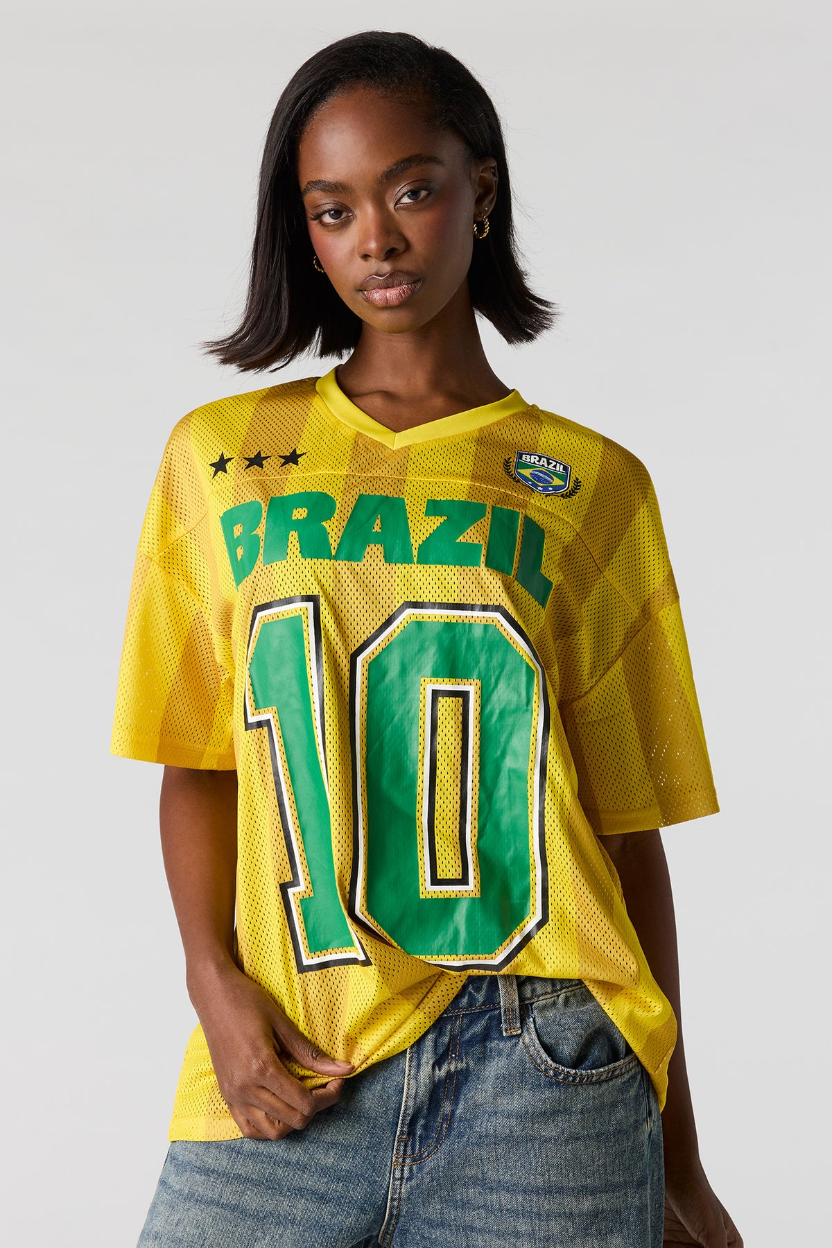 Alt View 4. Brazil Graphic Mesh Soccer Jersey - Yellow