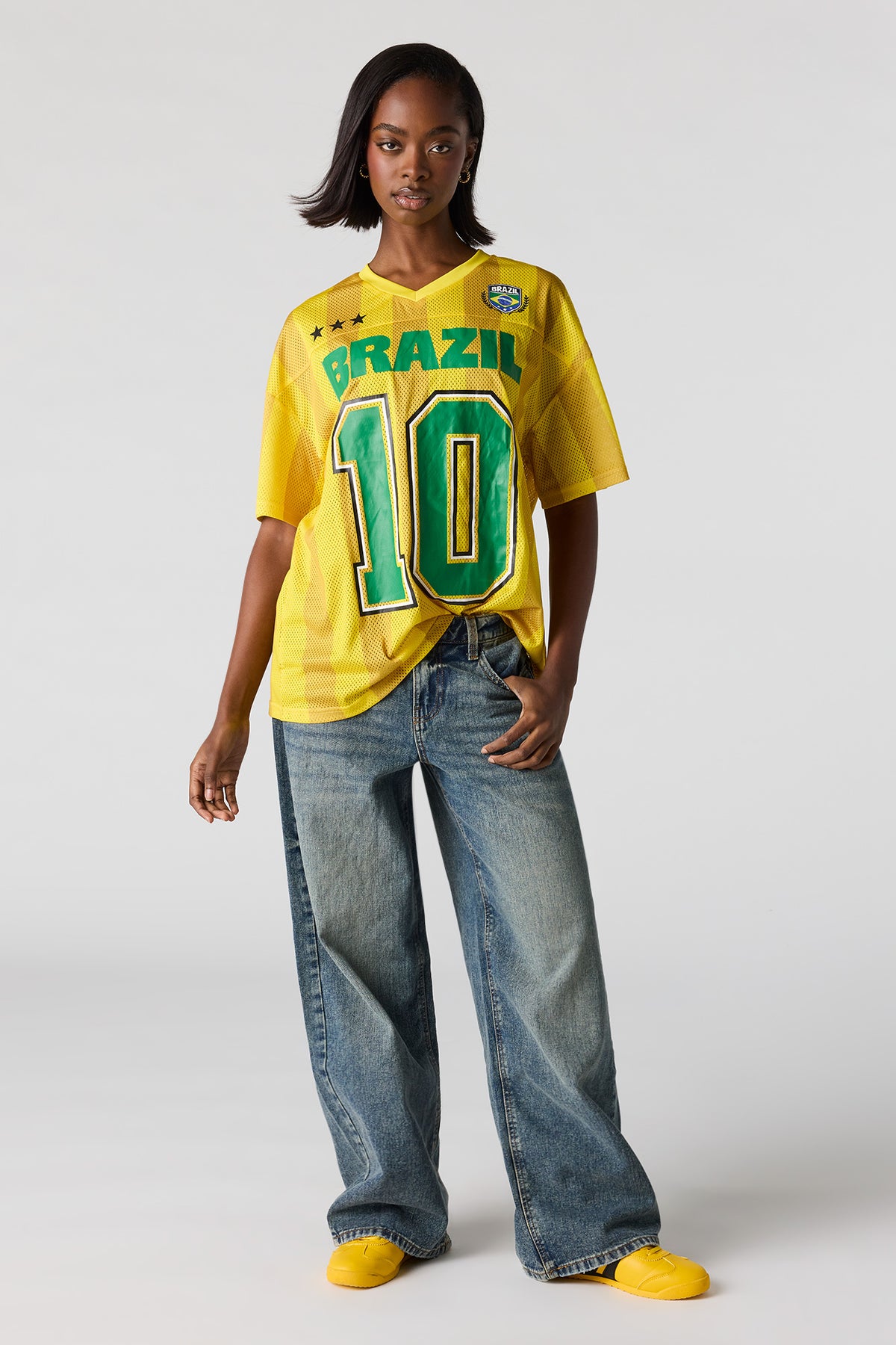 Alt View 3. Brazil Graphic Mesh Soccer Jersey - Yellow
