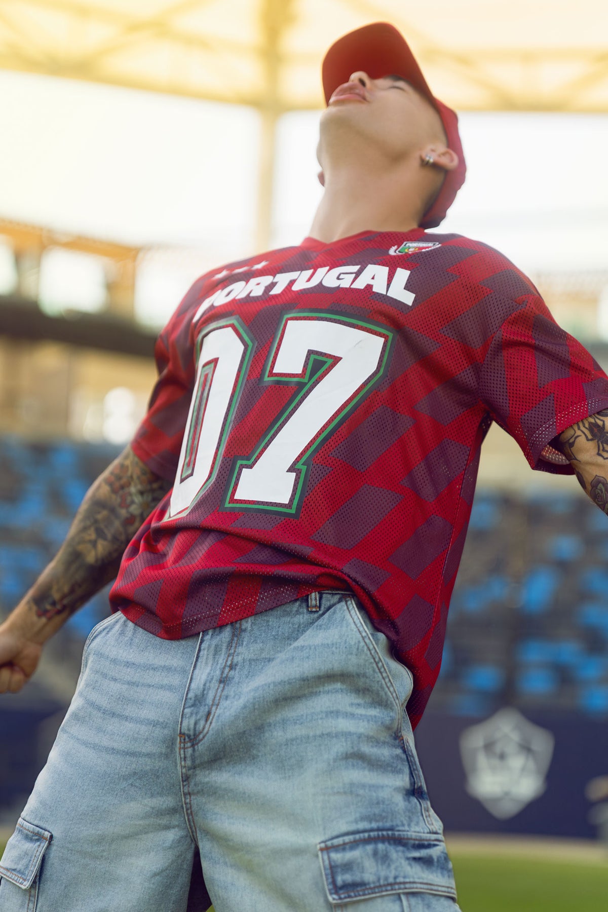 Jersey de soccer en filet à imprimé Portugal