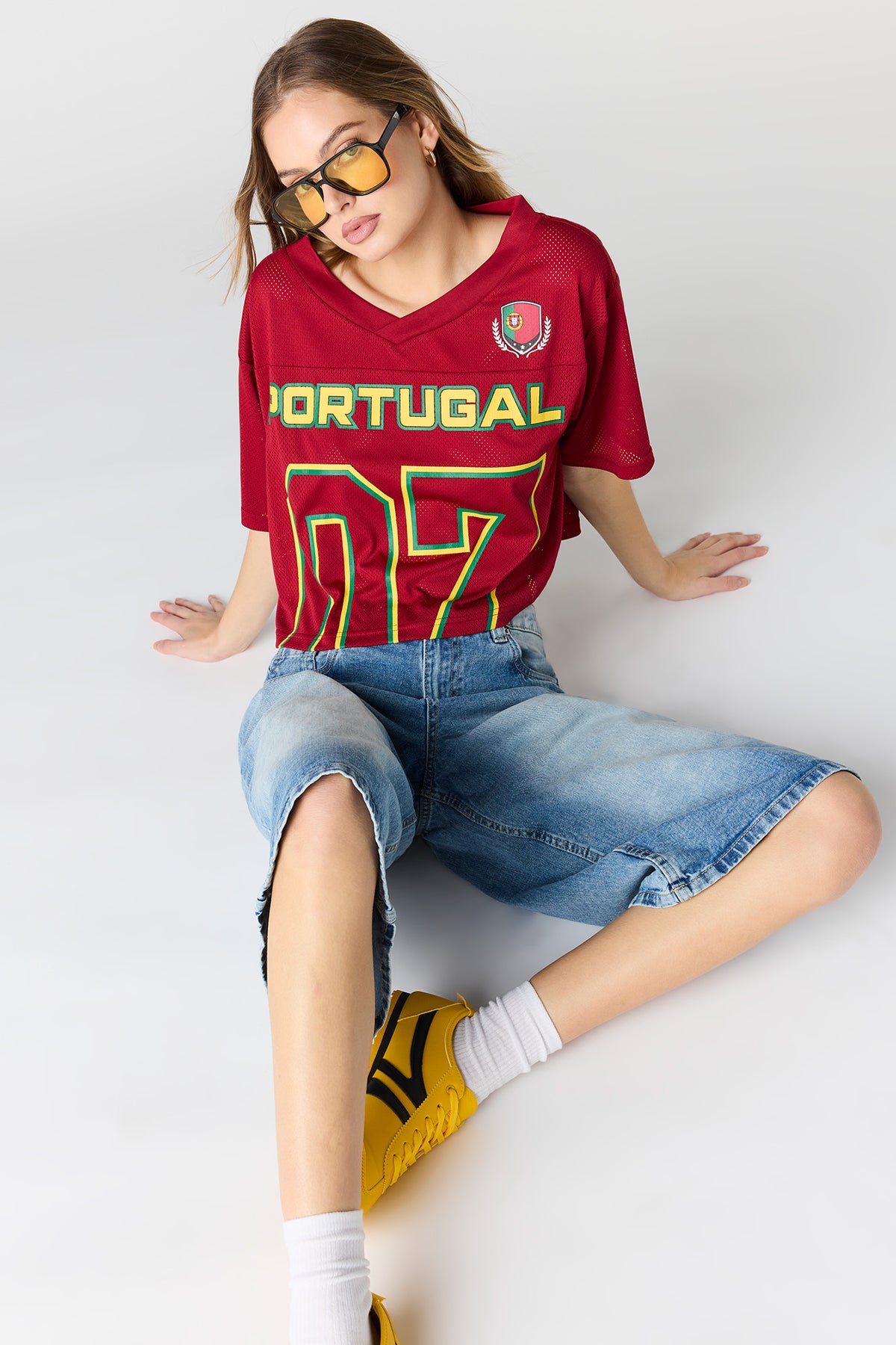 Alt View 4. Portugal Mesh Cropped Soccer Jersey - Red