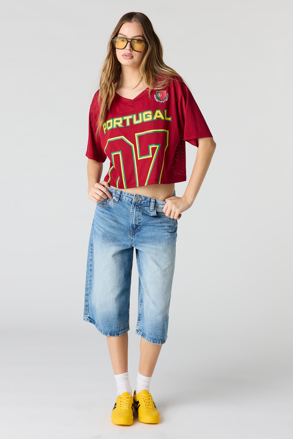 Alt View 3. Portugal Mesh Cropped Soccer Jersey - Red