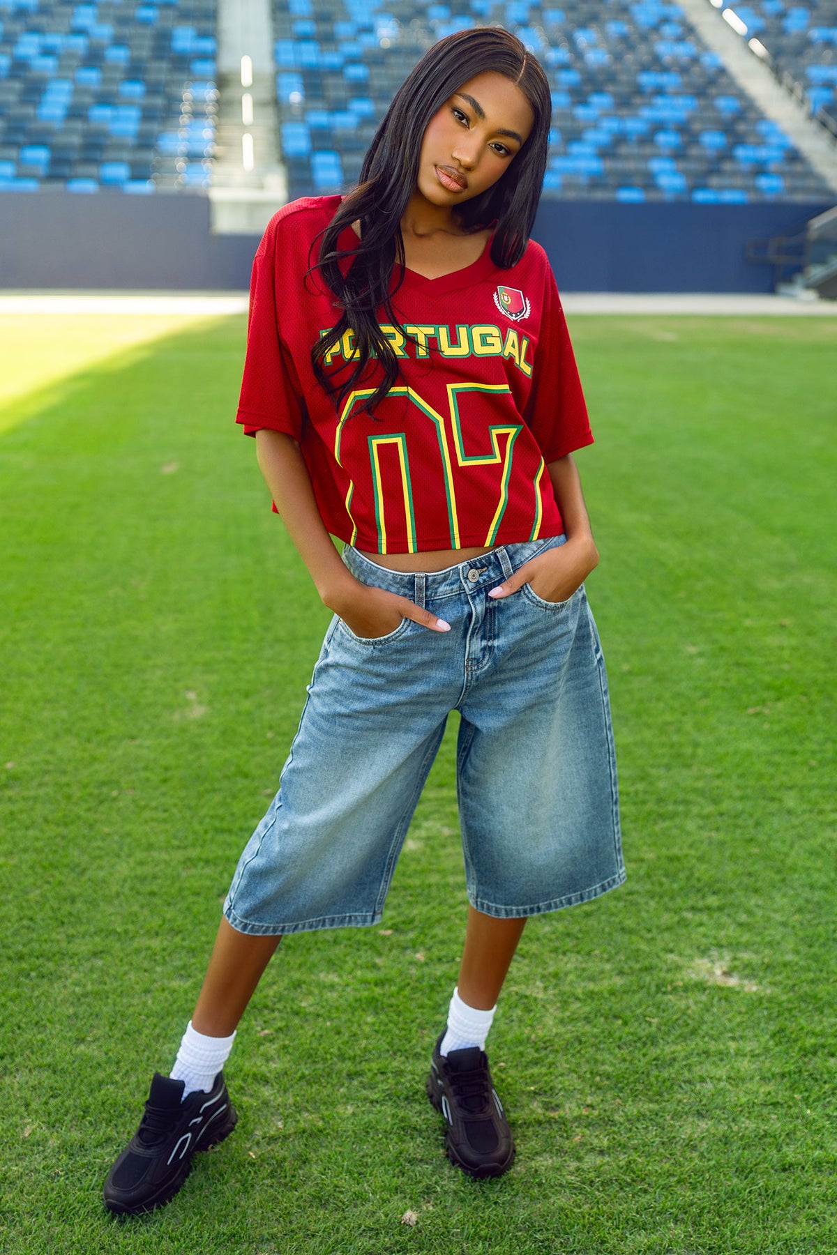 Portugal Mesh Cropped Soccer Jersey - Red