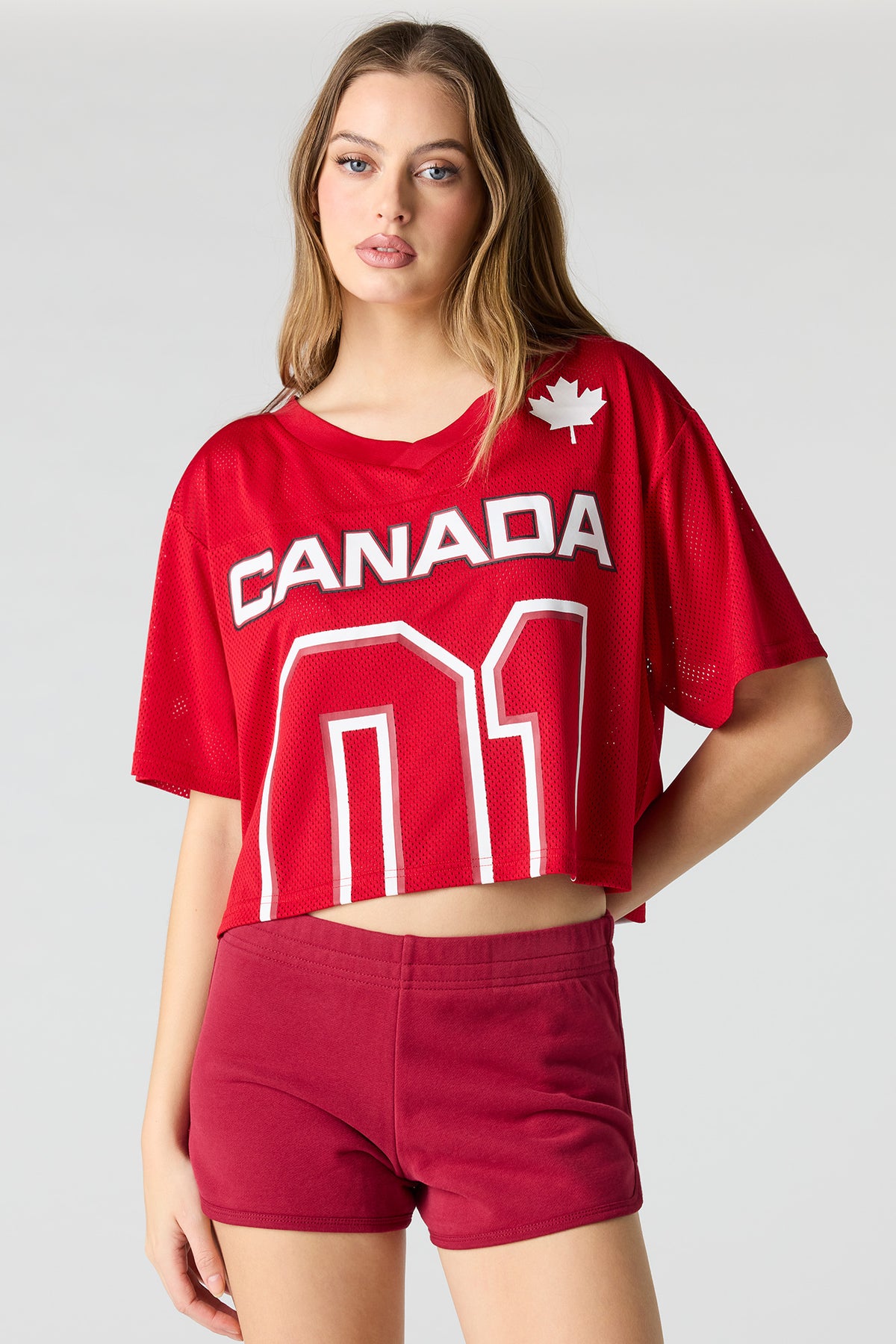 Vue alternative 4. Jersey de soccer à imprimé Canada écourté en filet écourté