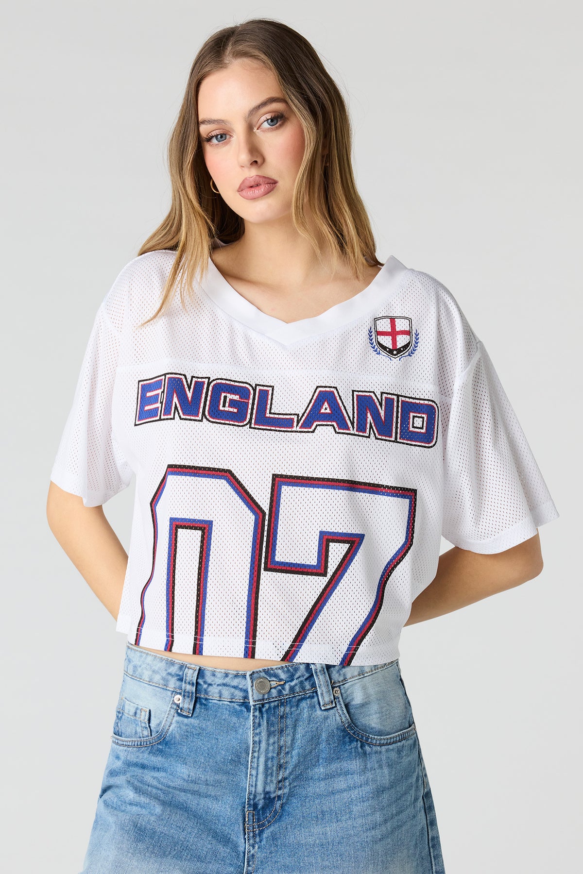 Jersey de soccer à imprimé England écourté en filet écourté
