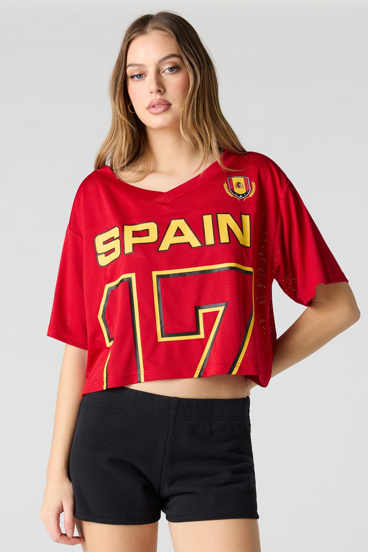 Vue alternative 4. Jersey de soccer à imprimé Espagne écourté en filet écourté