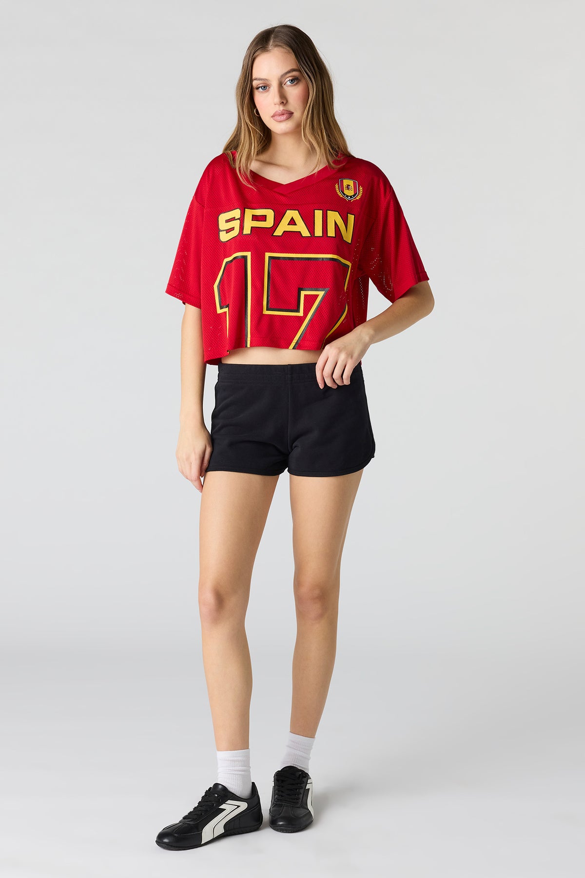 Vue alternative 3. Jersey de soccer à imprimé Espagne écourté en filet écourté