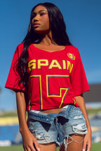 Jersey de soccer à imprimé Espagne écourté en filet écourté