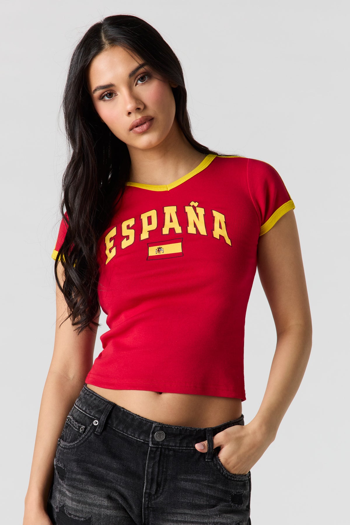 Spain Graphic Jersey T-Shirt - Dark Red