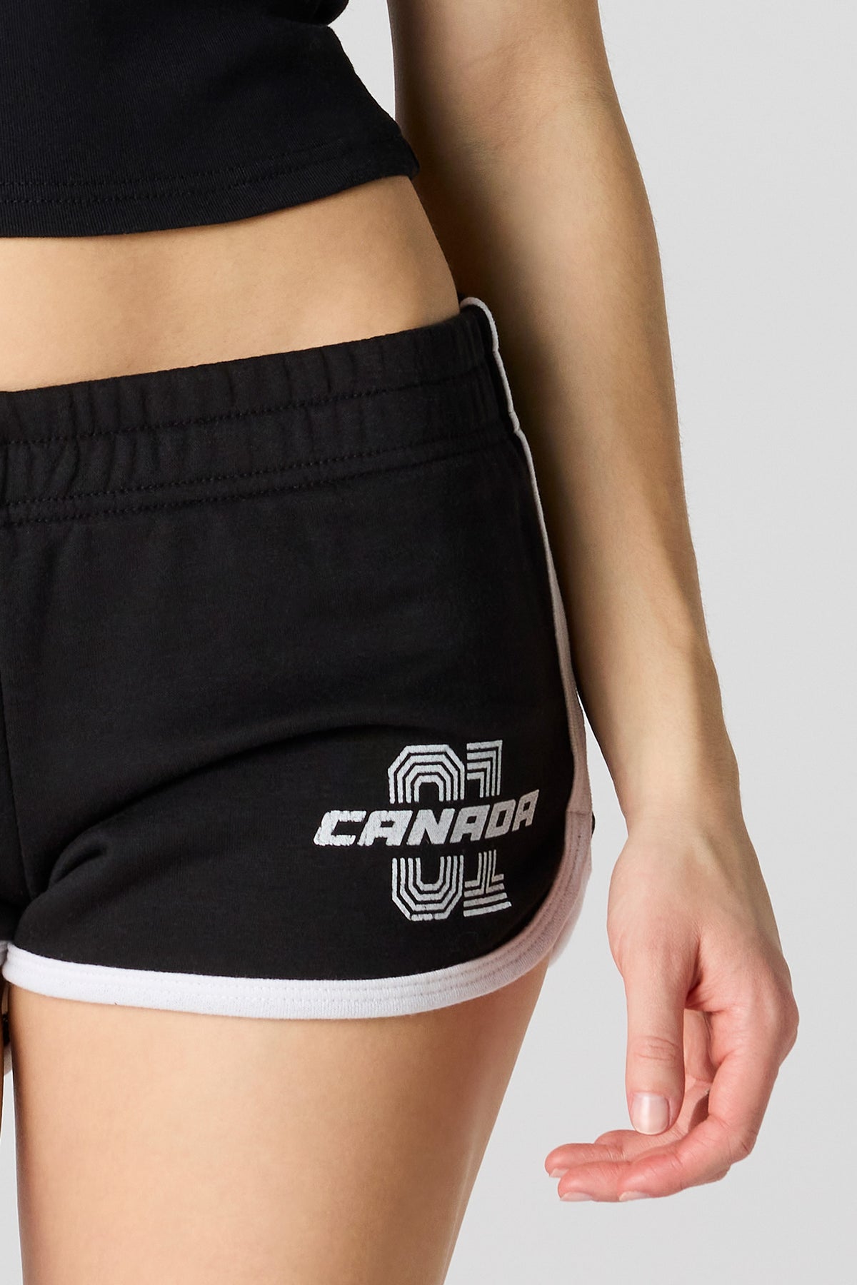 Alt View 4. Canada Graphic Fleece Dolphin Short - Black with White