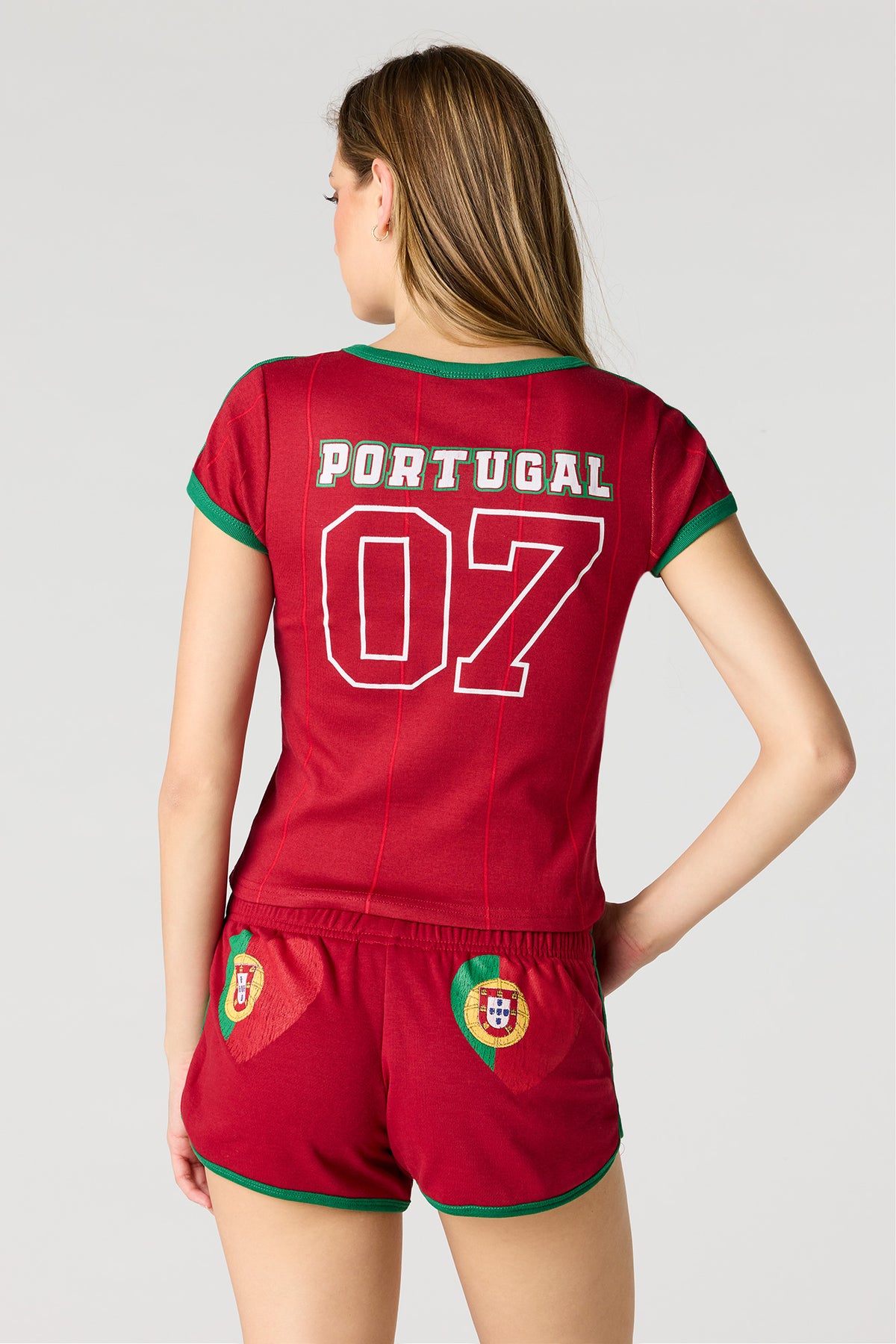 Alt View 2. Portugal Graphic Fleece Dolphin Short - Red