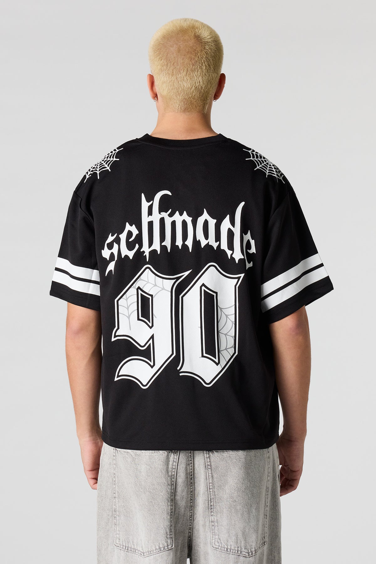 Alt View 2. Selfmade Embroidered Graphic Mesh Football Jersey - Black