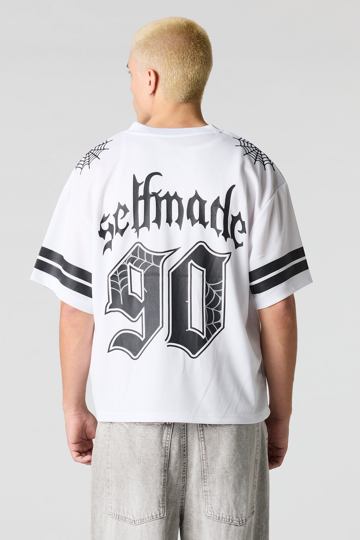 Alt View 2. Selfmade Embroidered Graphic Mesh Football Jersey - White