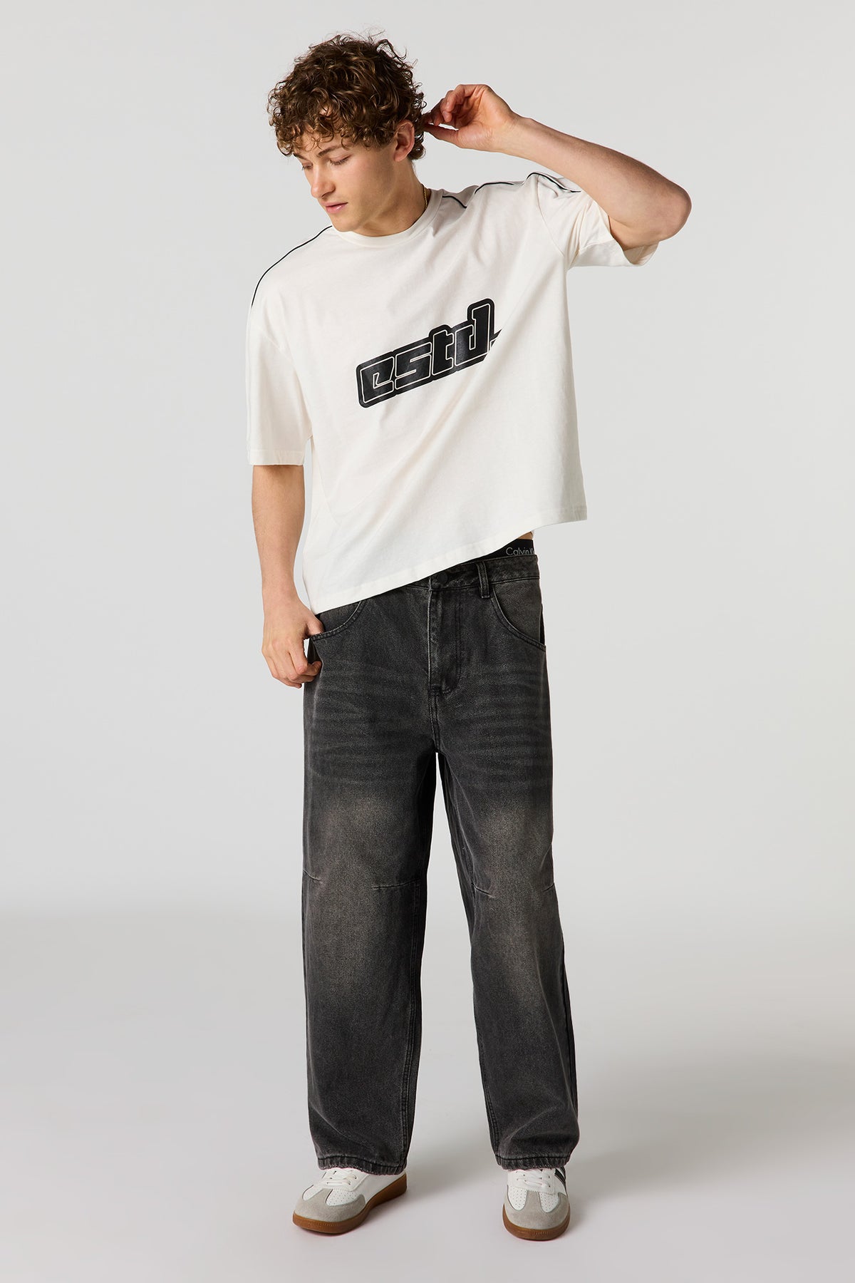Alt View 3. Premium Heavyweight Cotton Estd. Graphic Boxy T-Shirt - White