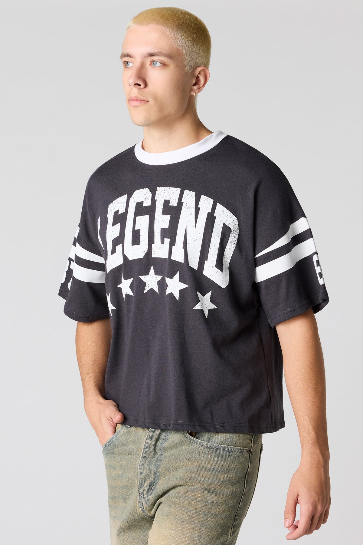 Alt View 2. Premium Heavyweight Cotton Boxy Football T-Shirt - Black