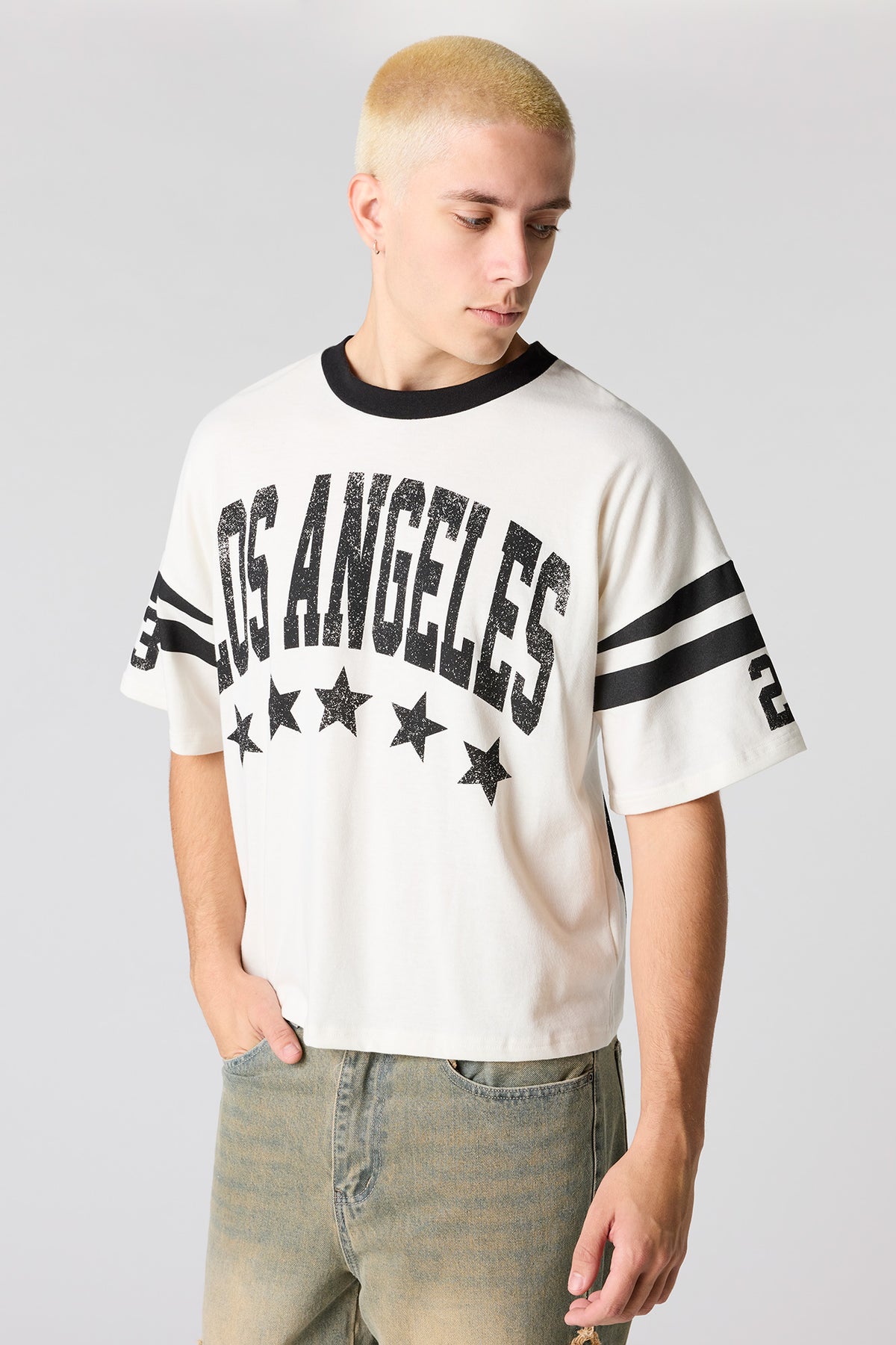 Alt View 2. Premium Heavyweight Cotton Boxy Football T-Shirt - White
