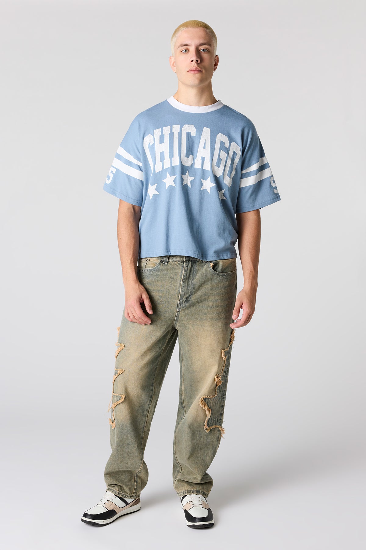 Alt View 3. Premium Heavyweight Cotton Boxy Football T-Shirt - Blue