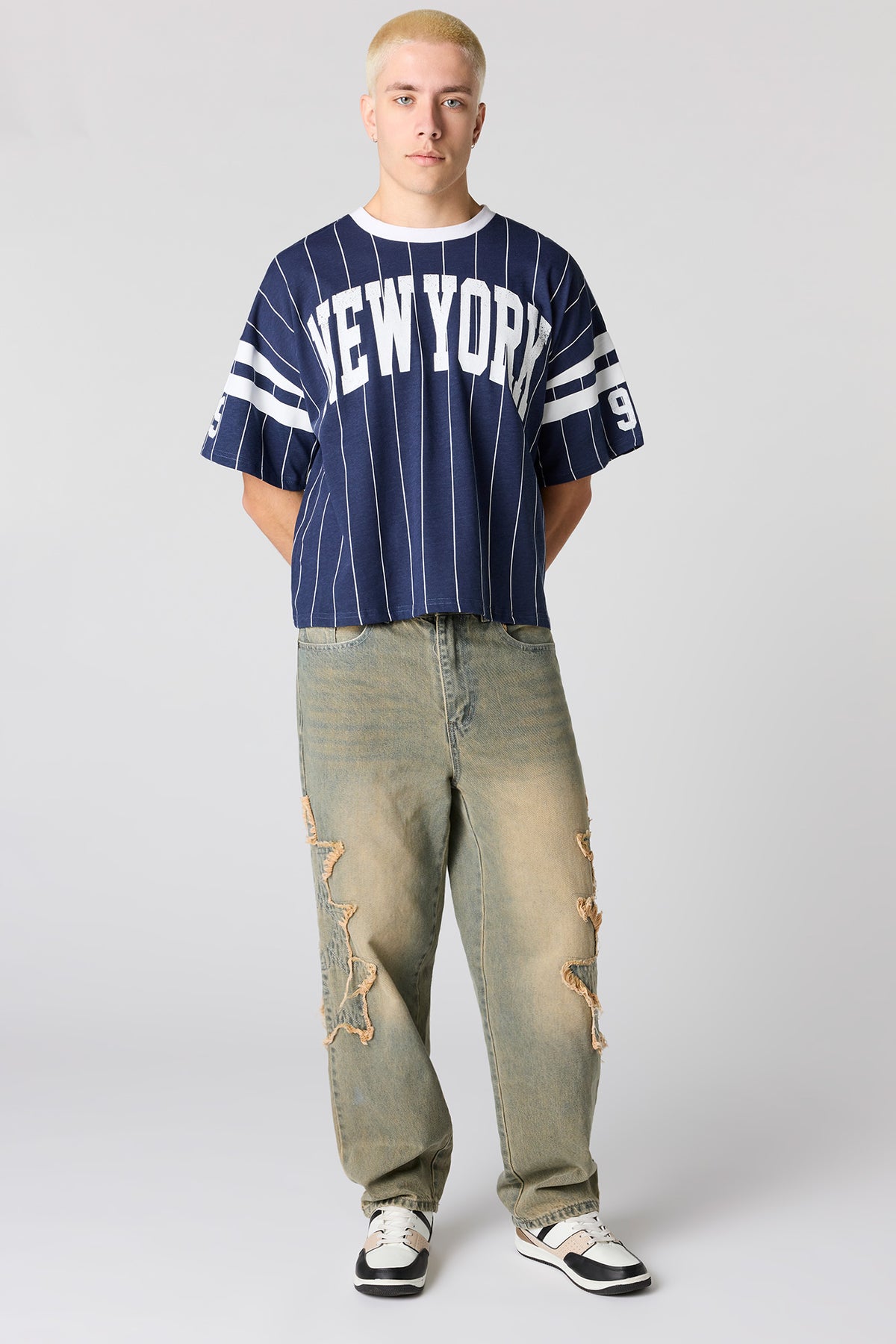 Alt View 3. Premium Heavyweight Cotton Boxy Football T-Shirt - Navy