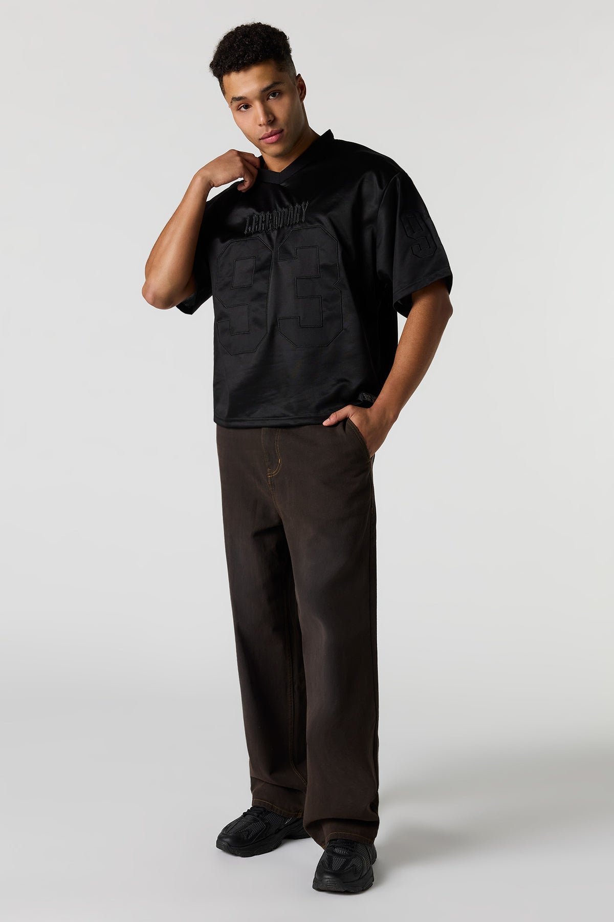 Alt View 3. Embroidered Football Jersey - Black