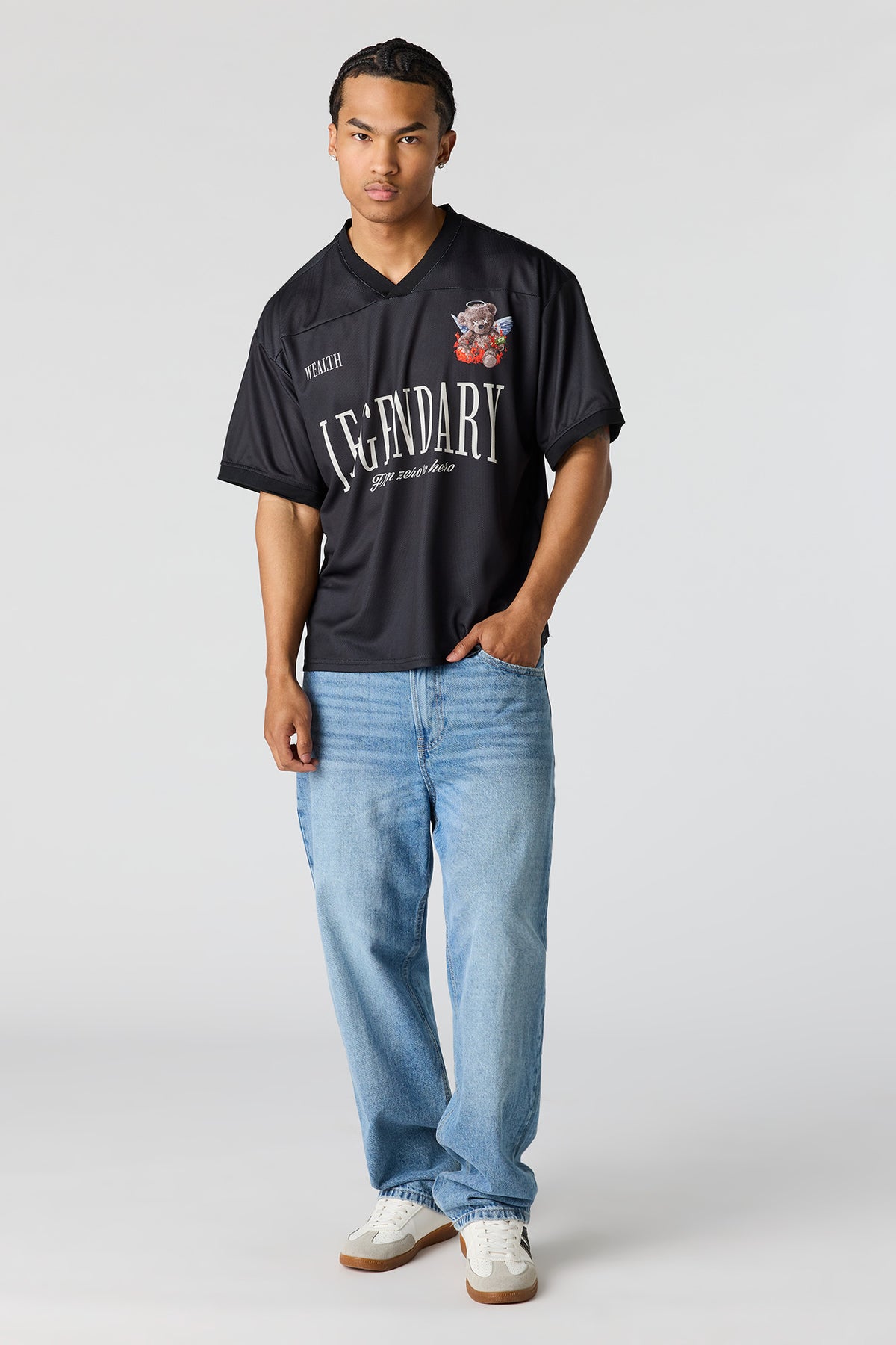 Alt View 3. Graphic Mesh Jersey - Black
