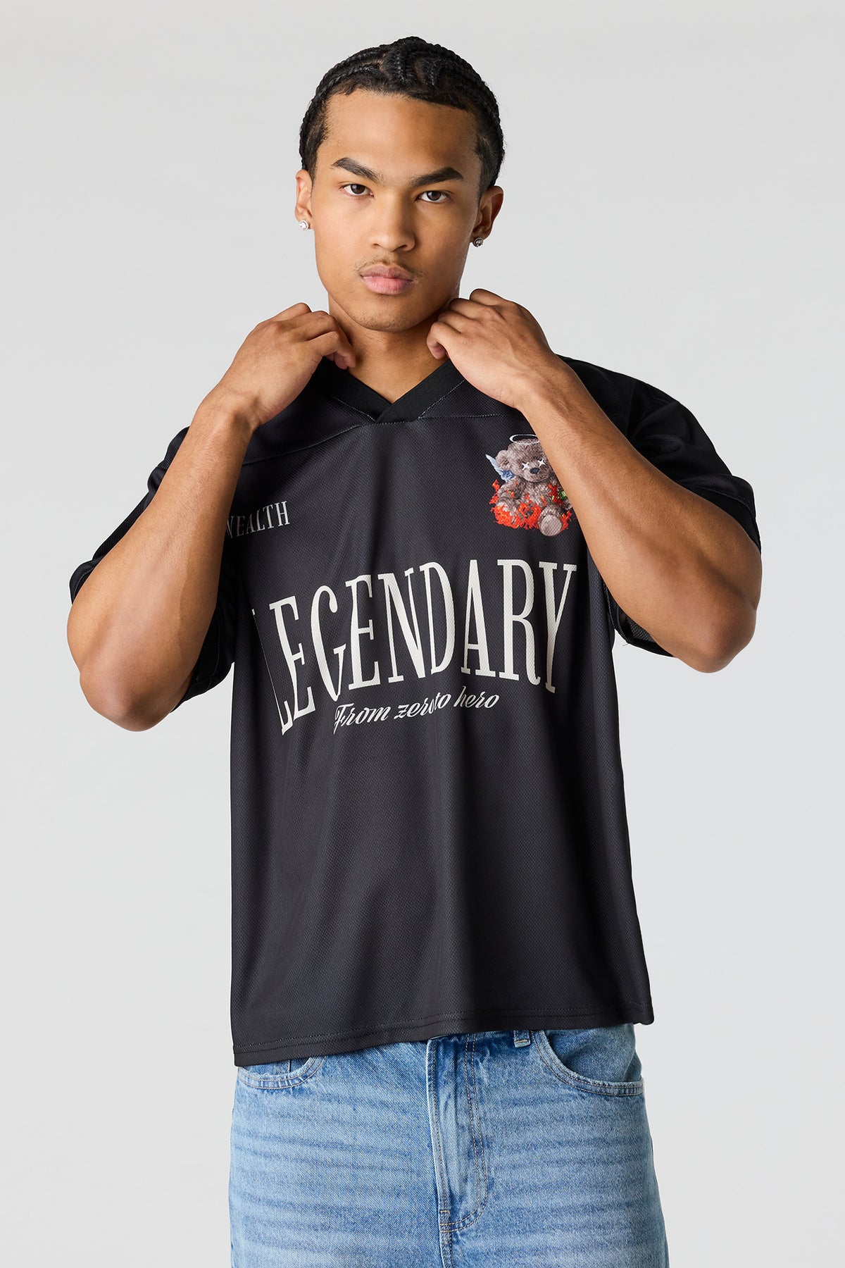 Alt View 2. Graphic Mesh Jersey - Black