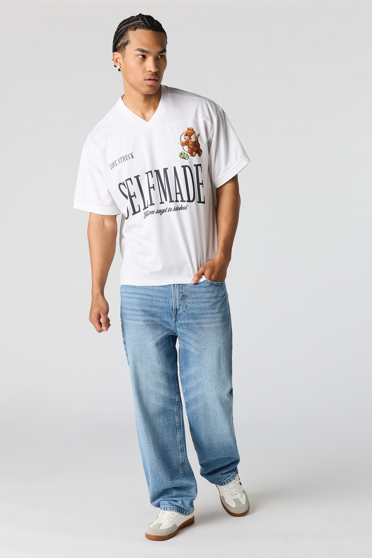 Alt View 3. Graphic Mesh Jersey - White