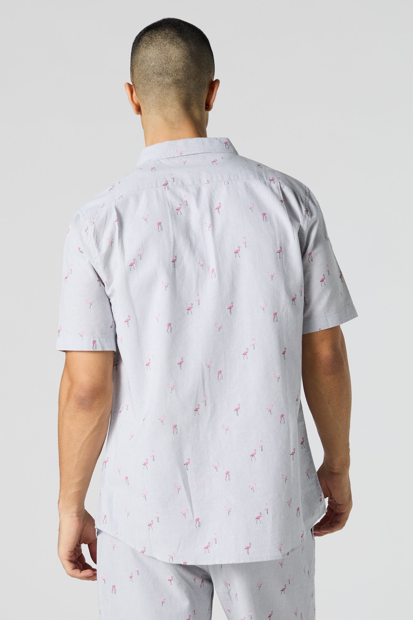 Flamingo Ditsy Print Button-Up Top