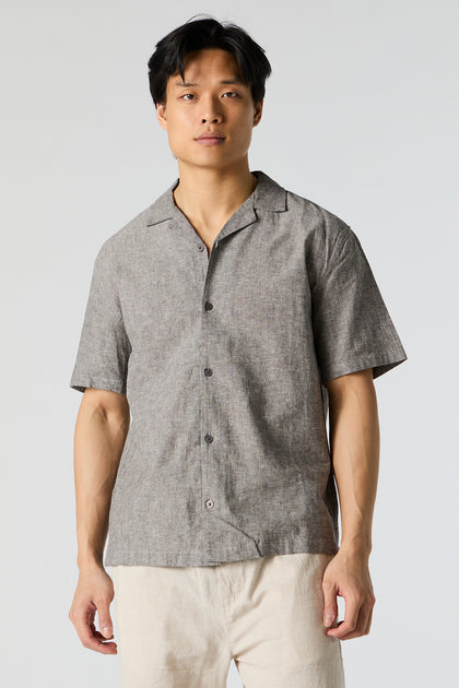 Linen Short Sleeve Button-Up Top