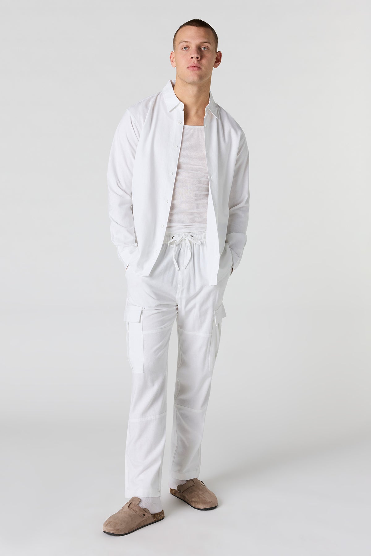 Alt View 7. Linen-Blend Long Sleeve Button-Up Top - Oatmeal